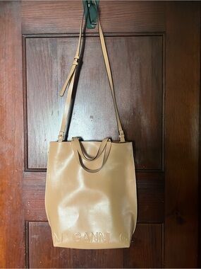 Ganni Tan Leather Tote with Adjustable Shoulder Strap